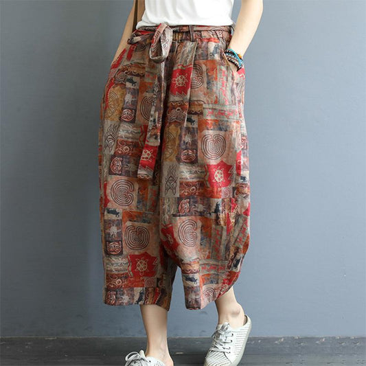 Elastic Waist Printed Loose Harem Pants