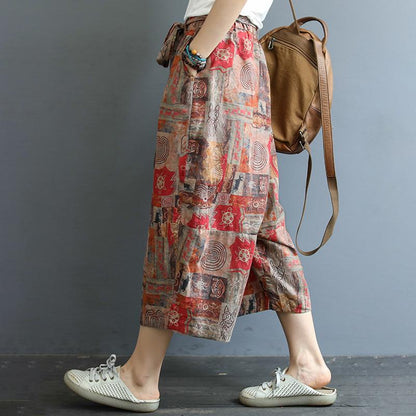 Elastic Waist Printed Loose Harem Pants