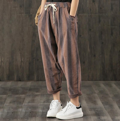 Elastic Waist Striped Casual Harem Pants