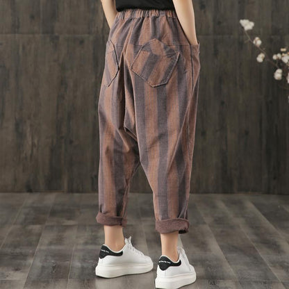 Elastic Waist Striped Casual Harem Pants