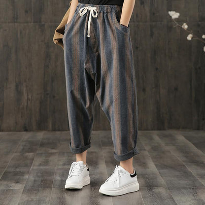 Elastic Waist Striped Casual Harem Pants