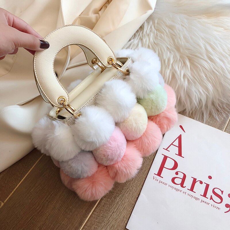 Women's Designer Soft Hair Ball Shoulder Bag