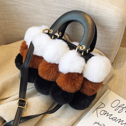 Women's Designer Soft Hair Ball Shoulder Bag