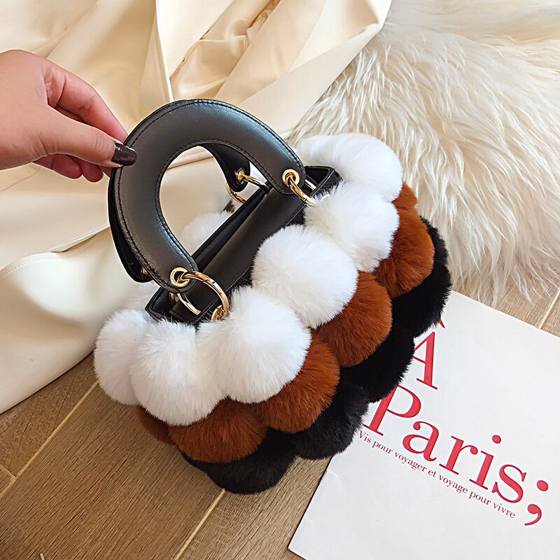 Women's Designer Soft Hair Ball Shoulder Bag