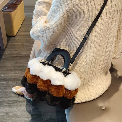 Women's Designer Soft Hair Ball Shoulder Bag