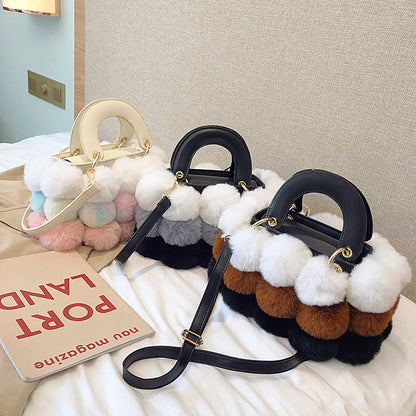 Women's Designer Soft Hair Ball Shoulder Bag