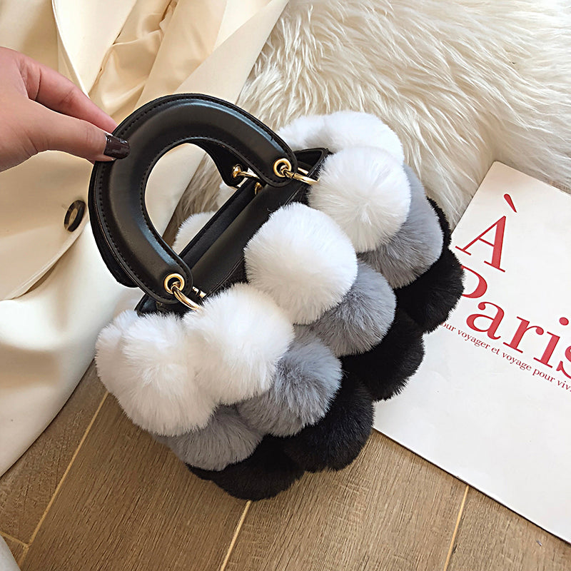 Women's Designer Soft Hair Ball Shoulder Bag