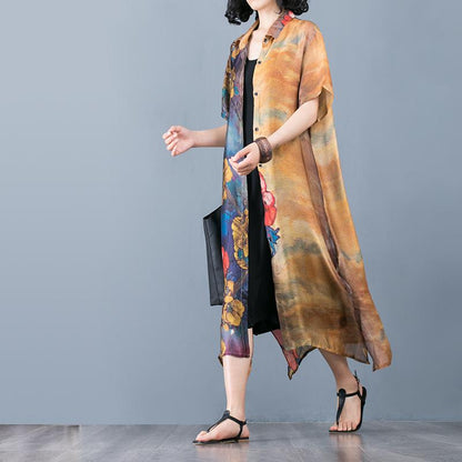 Elegant Floral Printed Soft Silky Coat