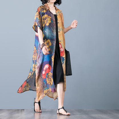 Elegant Floral Printed Soft Silky Coat