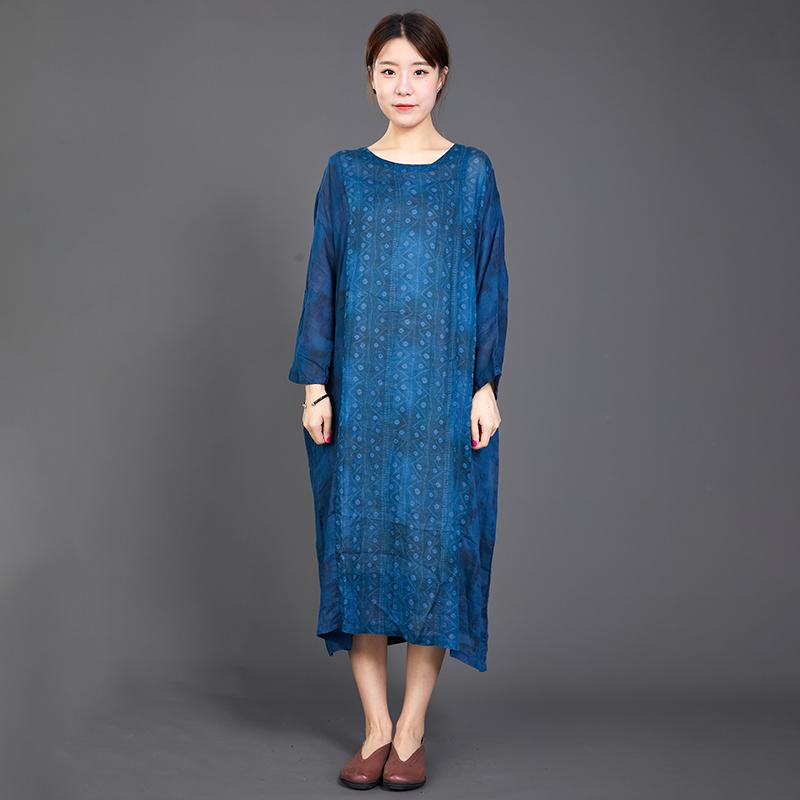 Elegant Loose Long Sleeve Ramie Dress