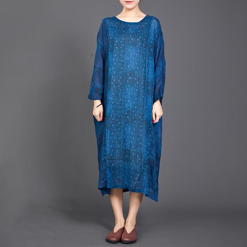 Elegant Loose Long Sleeve Ramie Dress
