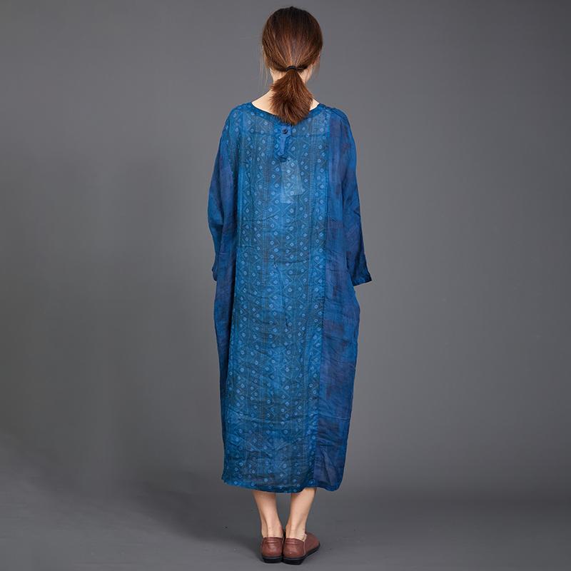 Elegant Loose Long Sleeve Ramie Dress