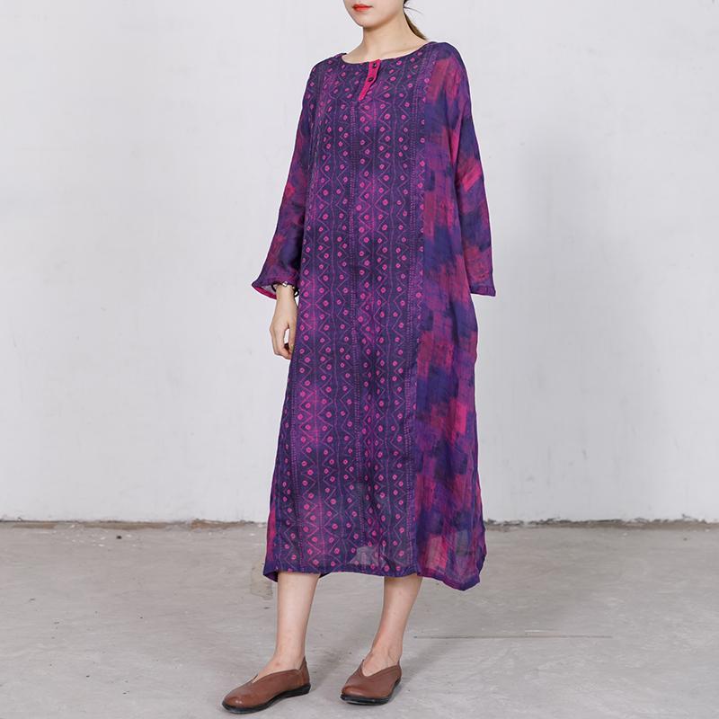 Elegant Loose Long Sleeve Ramie Dress