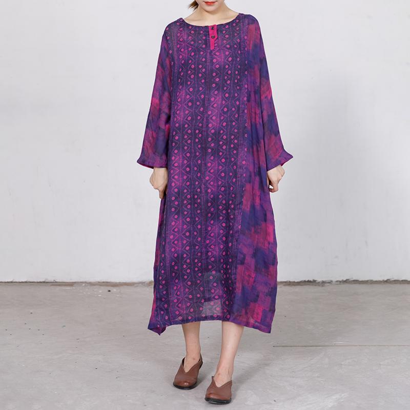 Elegant Loose Long Sleeve Ramie Dress