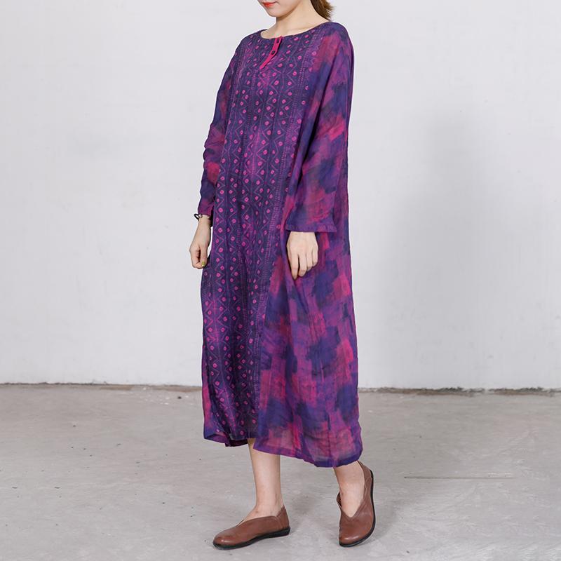 Elegant Loose Long Sleeve Ramie Dress