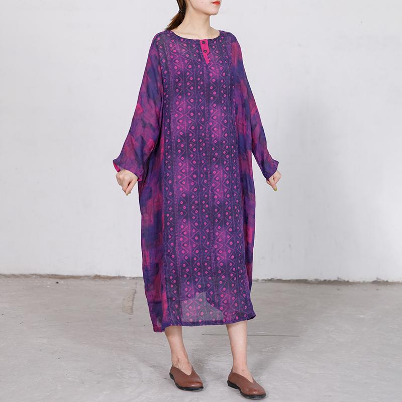 Elegant Loose Long Sleeve Ramie Dress