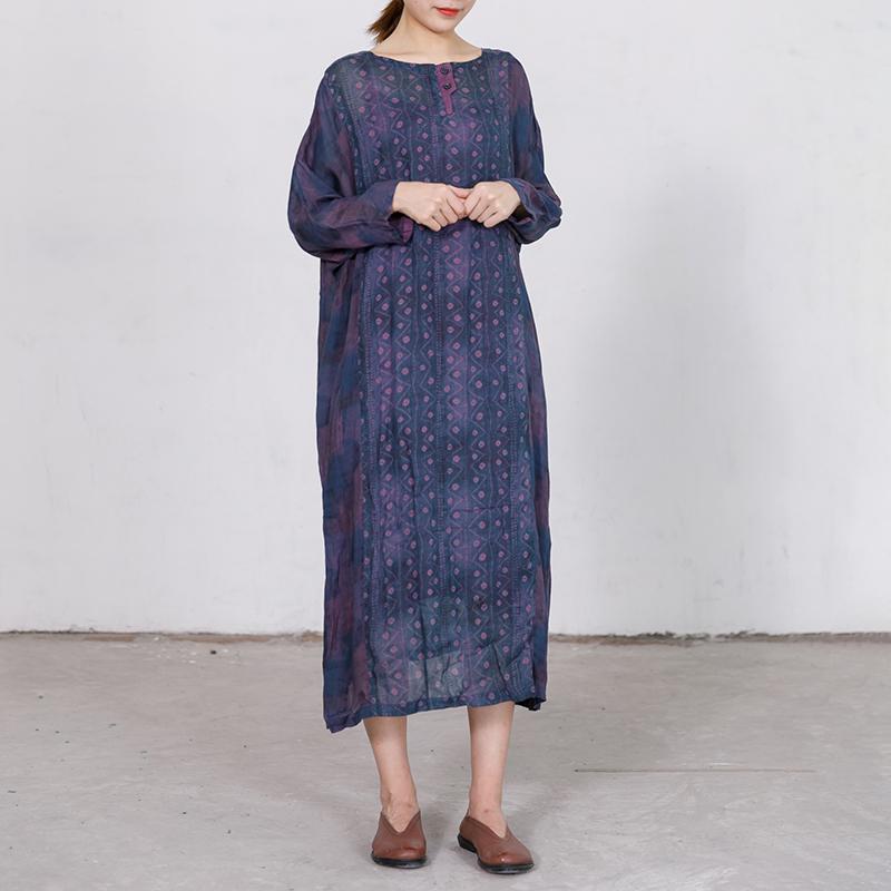 Elegant Loose Long Sleeve Ramie Dress