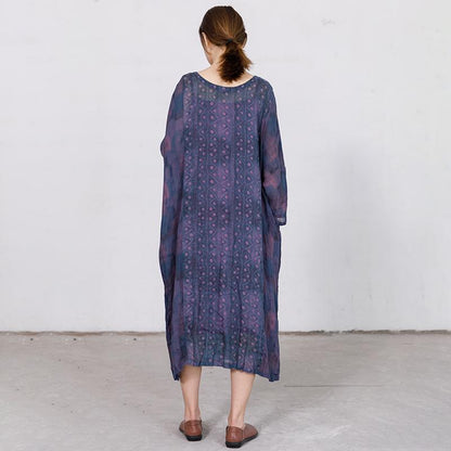 Elegant Loose Long Sleeve Ramie Dress