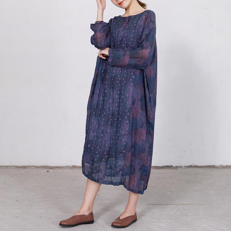 Elegant Loose Long Sleeve Ramie Dress
