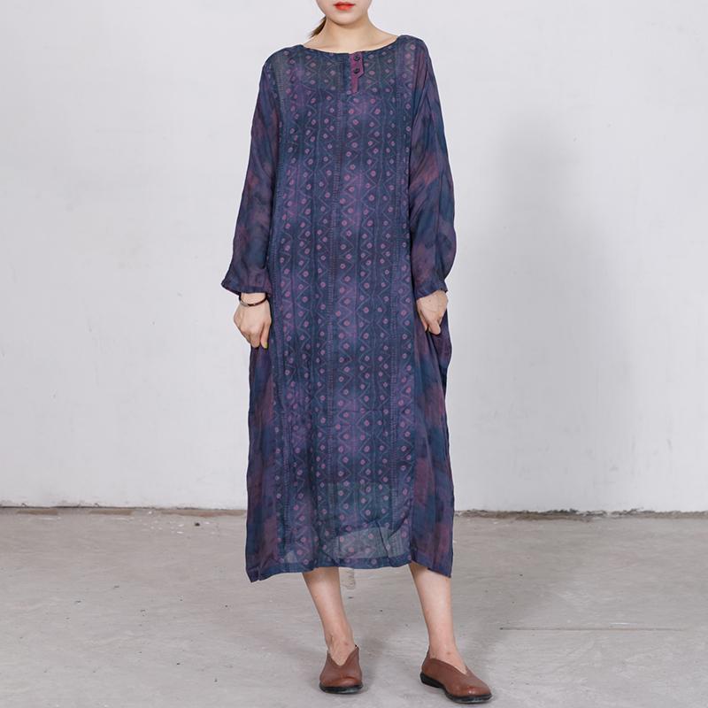 Elegant Loose Long Sleeve Ramie Dress