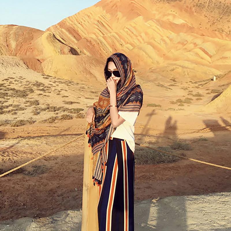 Elegant Tassel Printed Travel Sunscreen Scarf