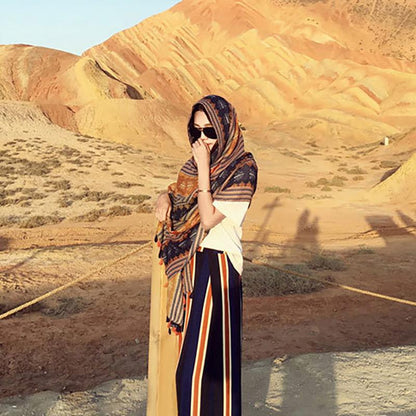 Elegant Tassel Printed Travel Sunscreen Scarf
