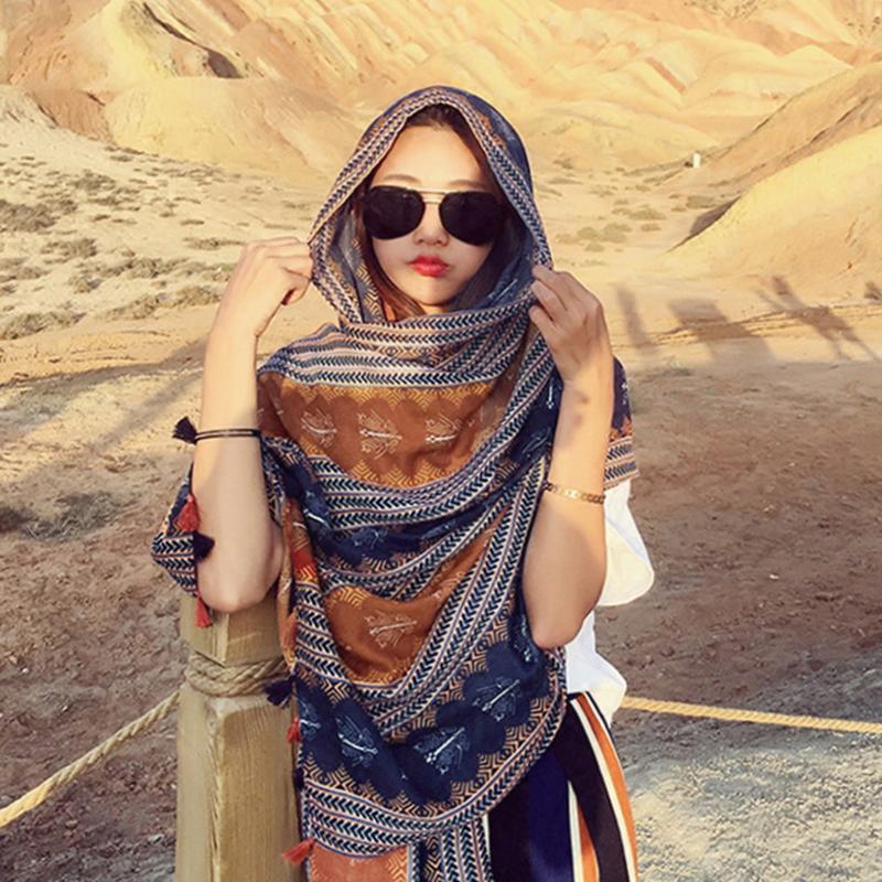 Elegant Tassel Printed Travel Sunscreen Scarf