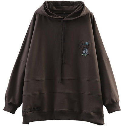 Embroidered Cartoon Dog Casual Loose Hoodie