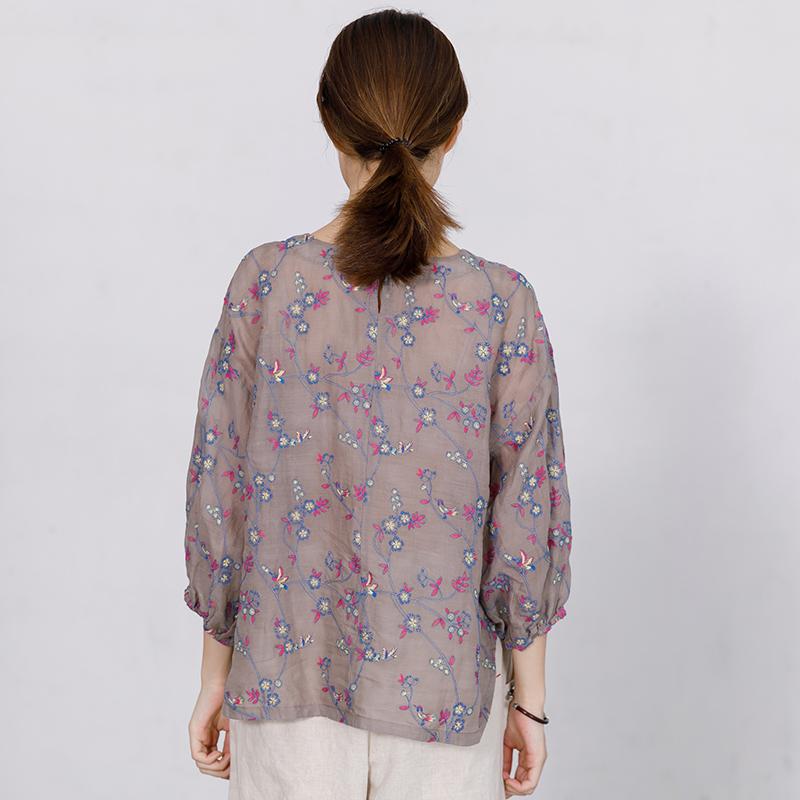 Embroidered Floral Retro Loose Comfortable Blouse