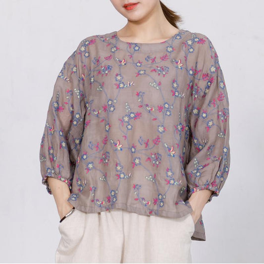 Embroidered Floral Retro Loose Comfortable Blouse