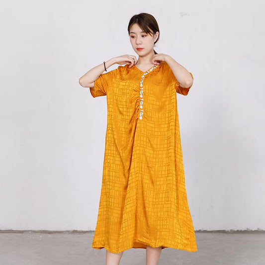 Embroidered Floral V-Neck Loose Soft Dress