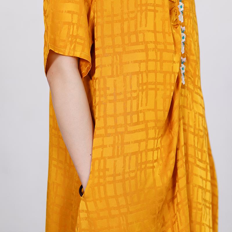 Embroidered Floral V-Neck Loose Soft Dress