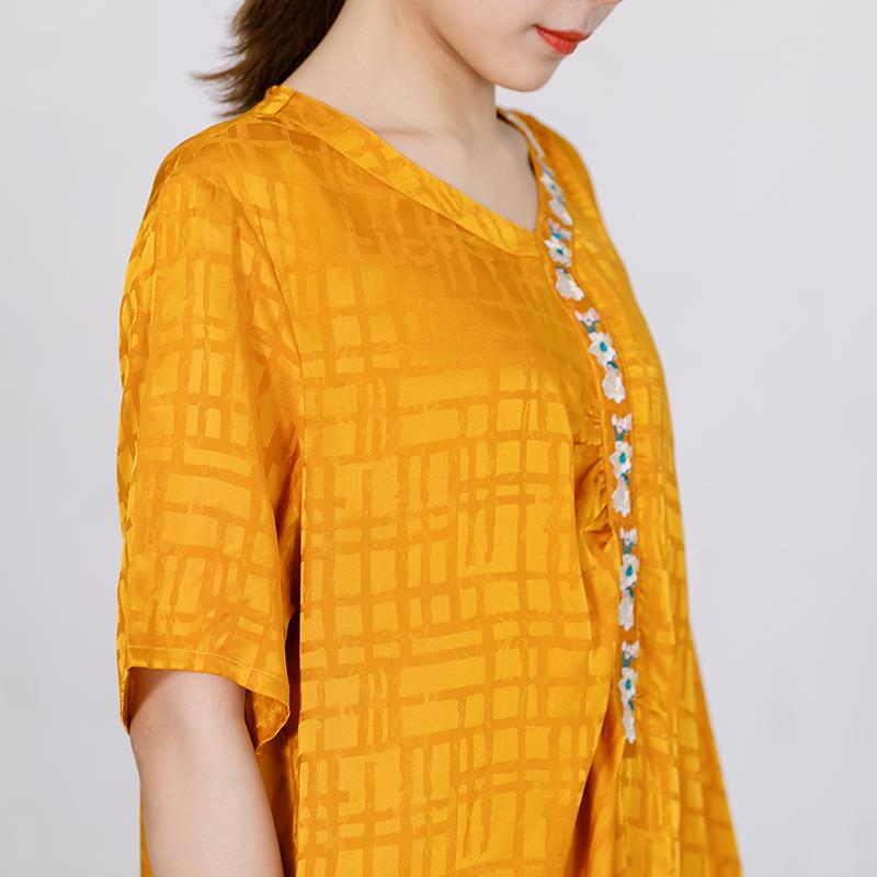 Embroidered Floral V-Neck Loose Soft Dress