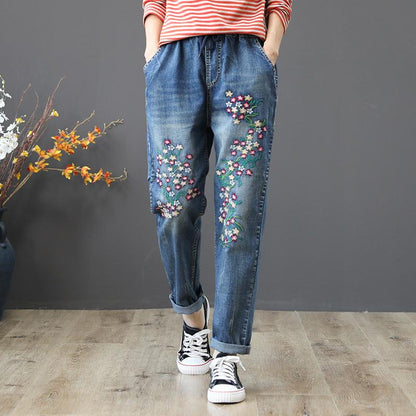 Embroidered Flower Casual Harem Jeans