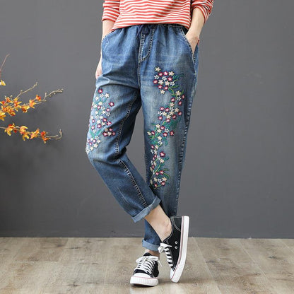Embroidered Flower Casual Harem Jeans