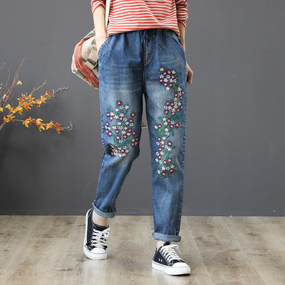 Embroidered Flower Casual Harem Jeans