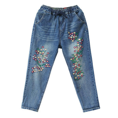 Embroidered Flower Casual Harem Jeans