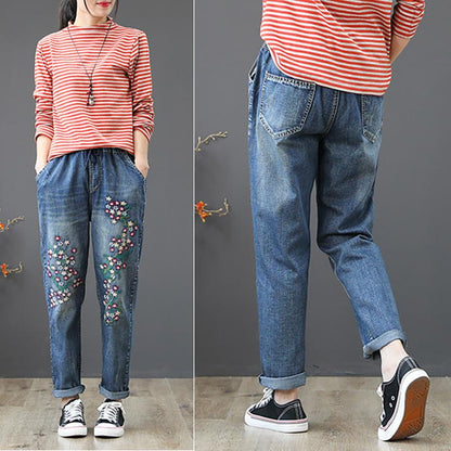 Embroidered Flower Casual Harem Jeans