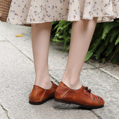 Embroidered Flower Handmade Leather Comfortable Flat Shoes