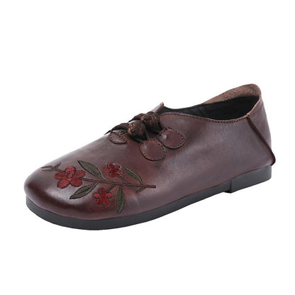 Embroidered Flower Handmade Leather Comfortable Flat Shoes