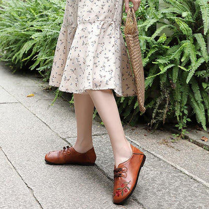 Embroidered Flower Handmade Leather Comfortable Flat Shoes