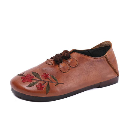Embroidered Flower Handmade Leather Comfortable Flat Shoes
