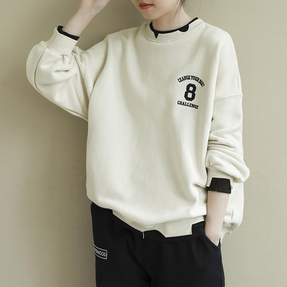 Embroidered Letter Casual Loose Sweatshirt