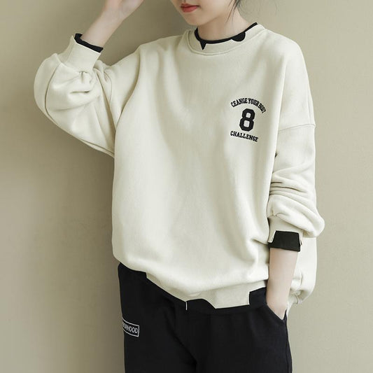 Embroidered Letter Casual Loose Sweatshirt