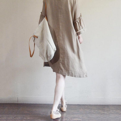 Embroidered Letters Solid Color Loose Dress