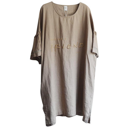 Embroidered Letters Solid Color Loose Dress