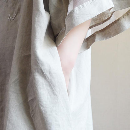 Embroidered Letters Solid Color Loose Dress