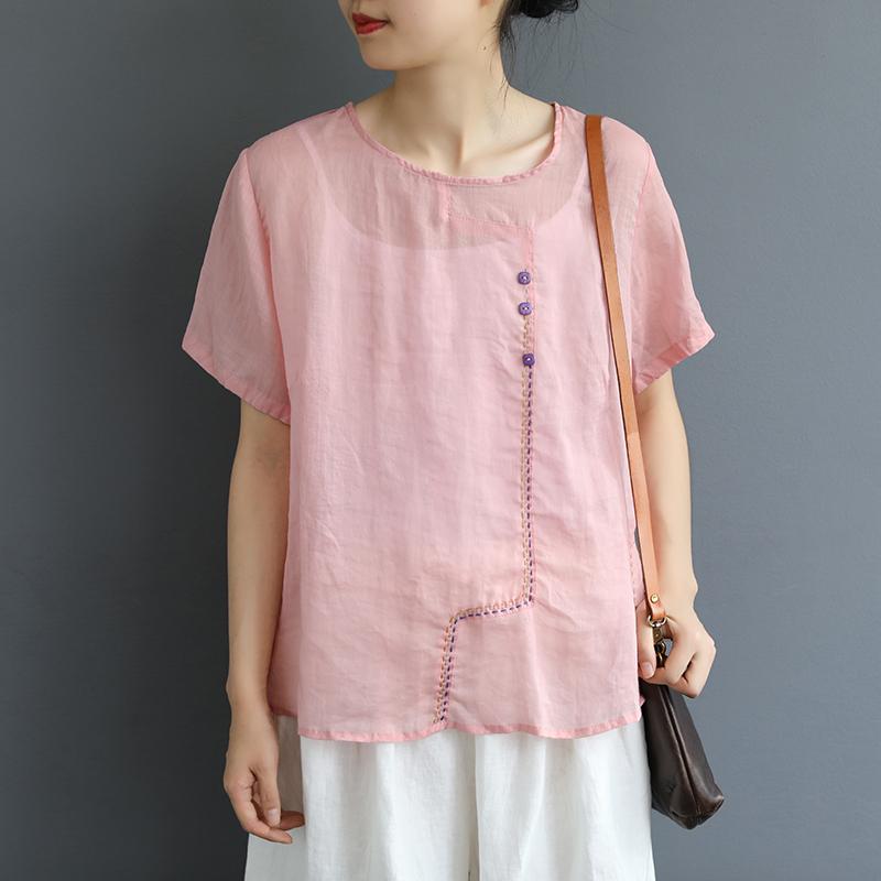 Embroidered Line Decoration Casual Comfortable T-Shirt