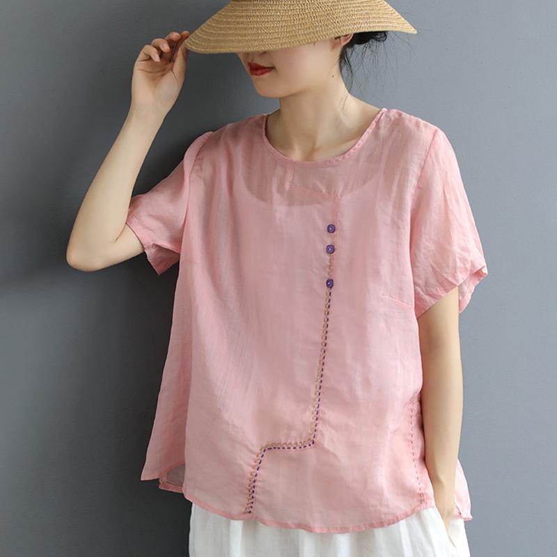 Embroidered Line Decoration Casual Comfortable T-Shirt