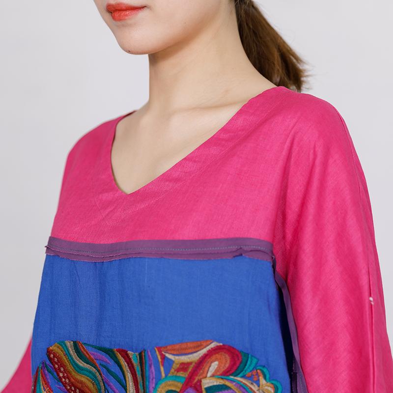 Embroidery Contrast Color Stitching Loose Dress